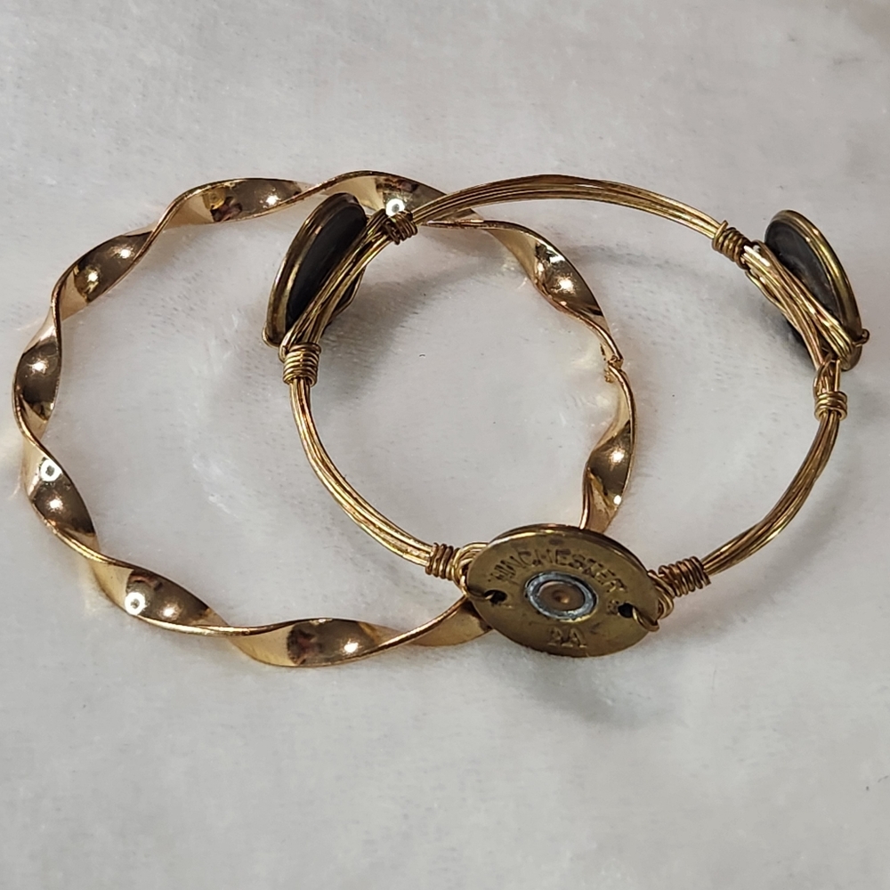 Y2K Winchester Medallion Gold Bangle Bracelets Set of 2